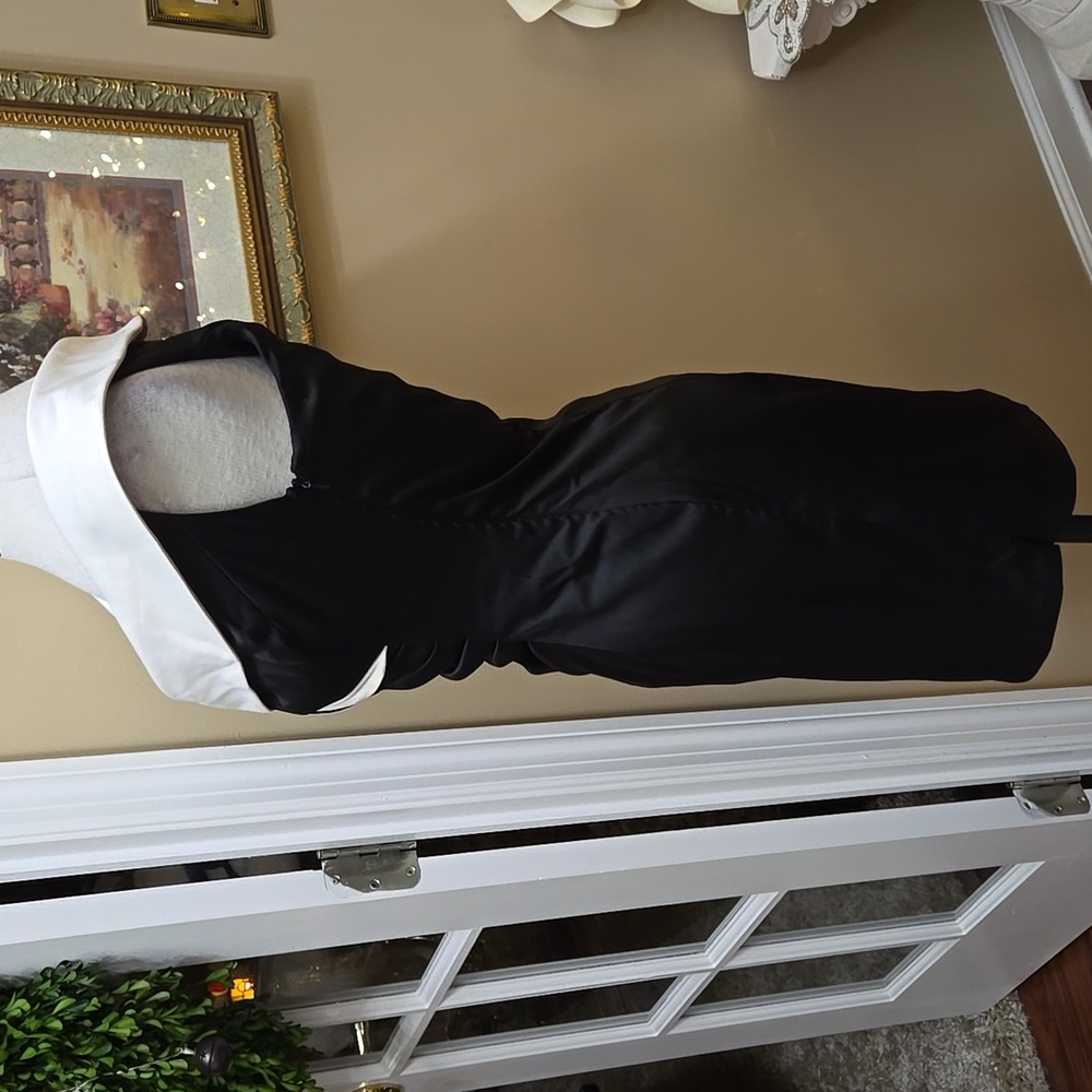 Evan-Picone Black White Mini Dress Portrait Collar Fitted Fully Lined SZ 8 EUC - Picture 2 of 5